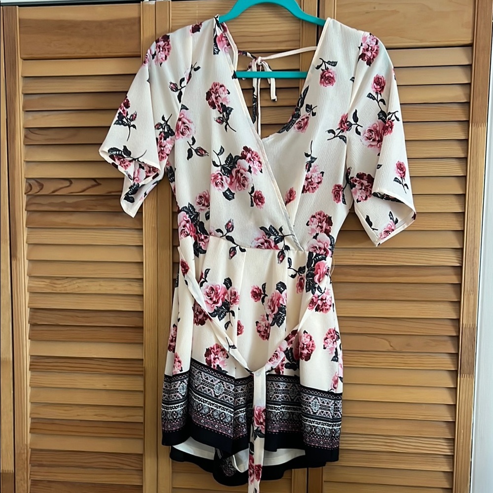 Floral Wrap Dress with Black Trim